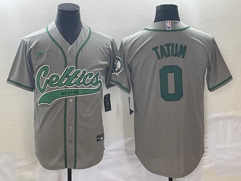 Mens Boston Celtics #0 Jayson Tatum Grey With Patch Stitched Baseball Jersey->boston celtics->NBA Jersey